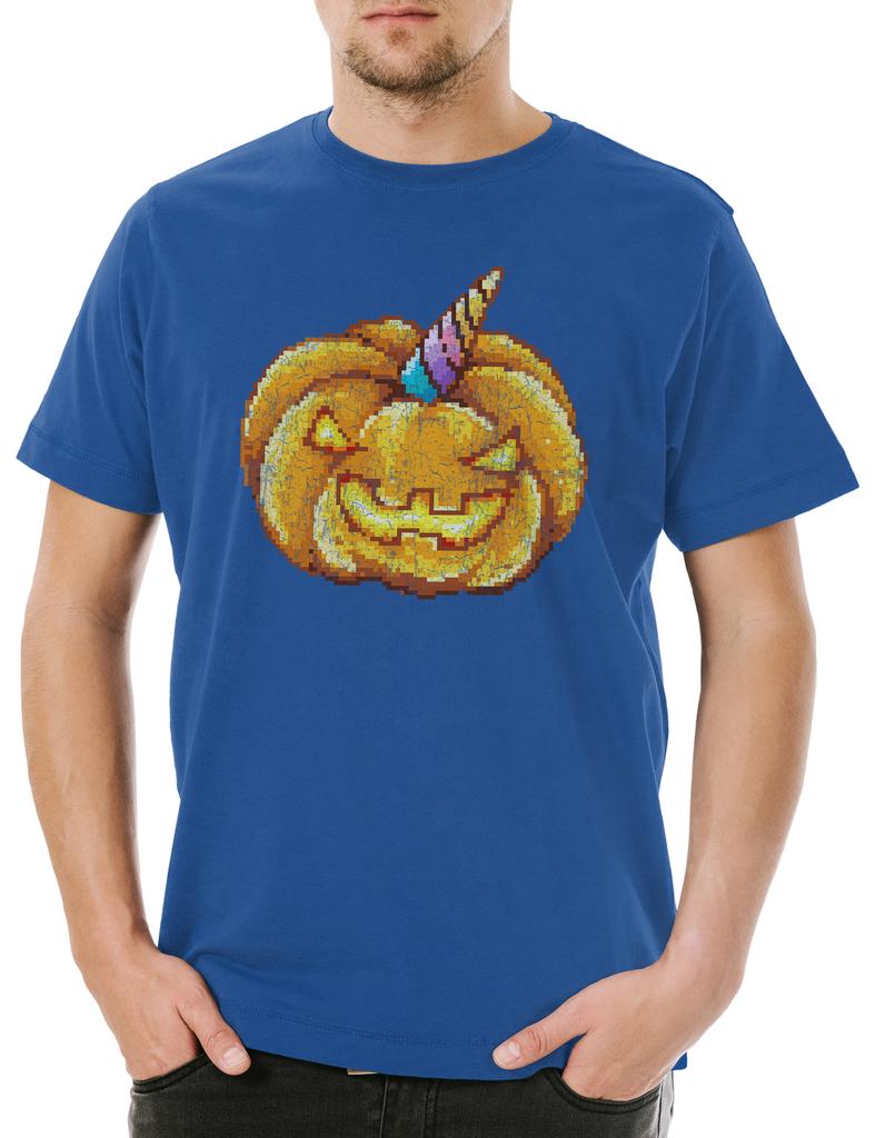 Pumpkin Unicorn Herren T-Shirt Halloween Pixel Kürbis Einhorn Unicorn Pixel