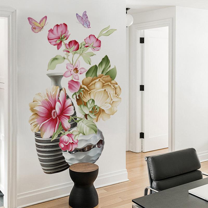 Винтажные 3D-видения ваза для цветов, наклейки на стену, домашний декор, японские съемные наклейки на стены для гостиной, спальни, крыльца, фон