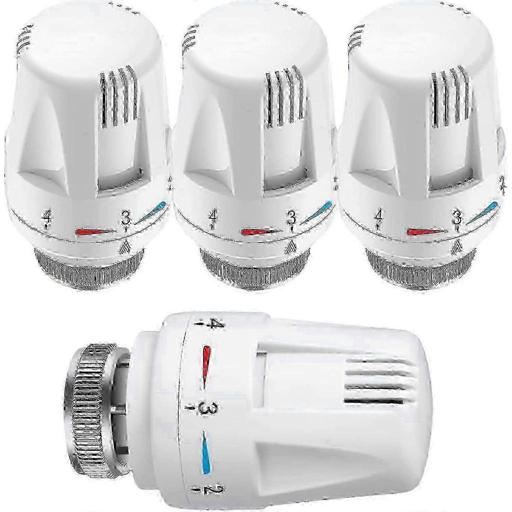 New Thermostatic Head Set (4 pieces) for Standard M30 x 1.5 Radiator - Temperature Control, White