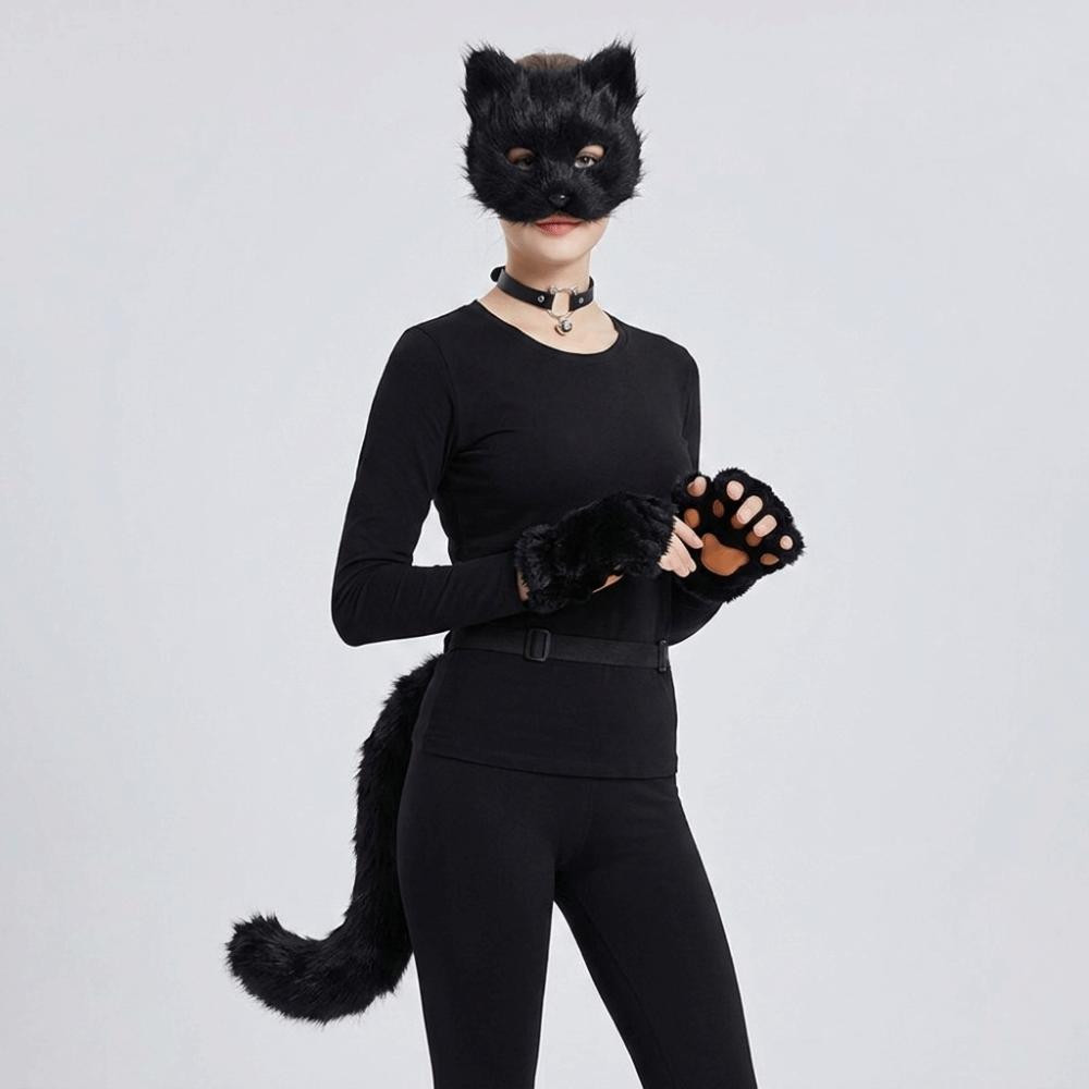Funny Animal Costume Set Polyester Tail Mask Paw Gloves Full Set Plush Cosplay Mask Masquerade