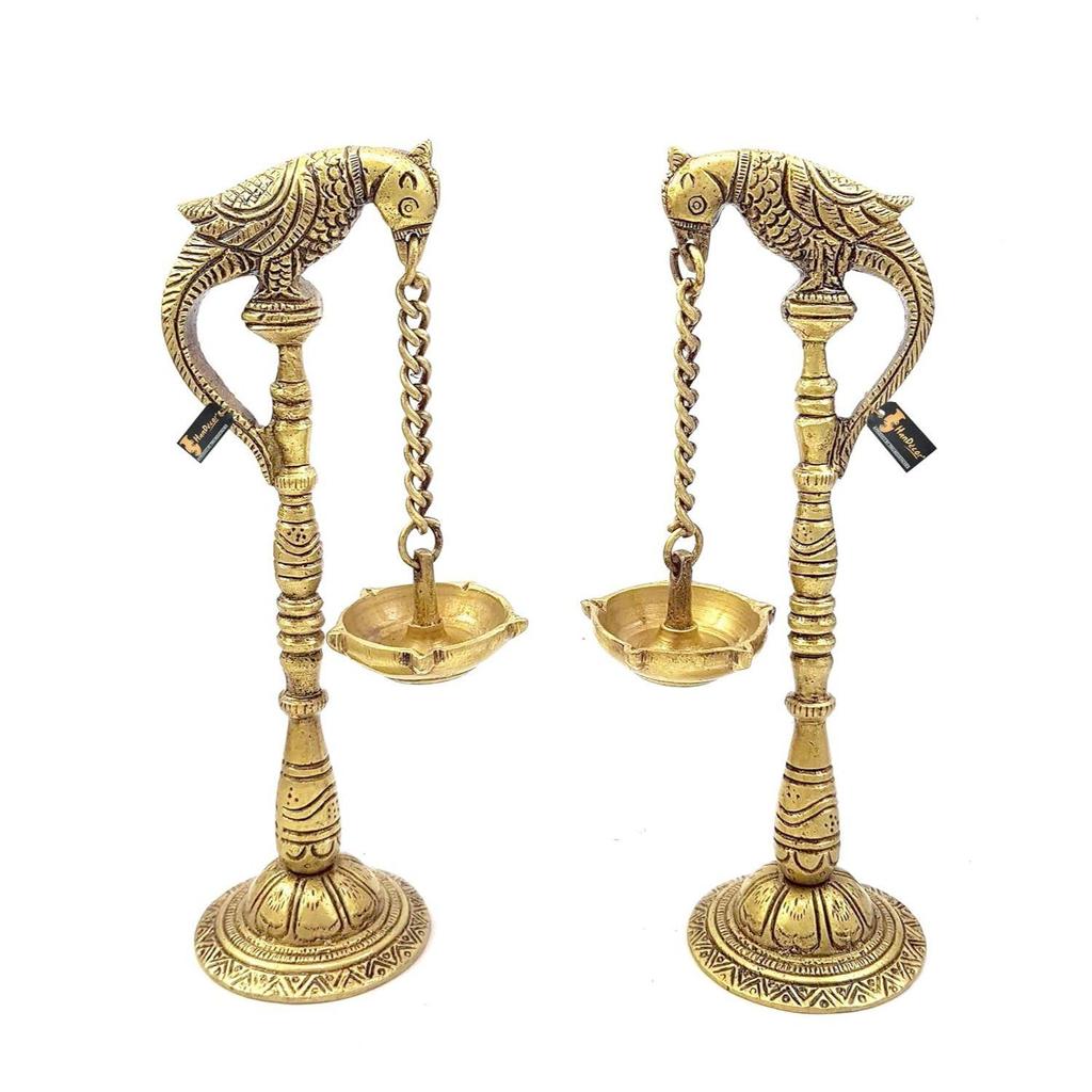 Parrot Design 7,5 дюймов латунная подвесная пара Diya (Упаковка из 2 шт.),