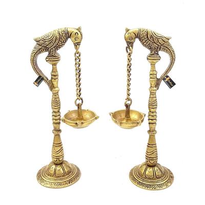Parrot Design 7,5 дюймов латунная подвесная пара Diya (Упаковка из 2 шт.),