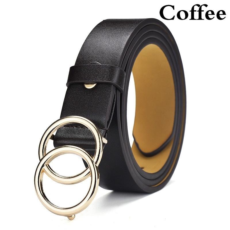 Женские кожаные ремни с двойной круглой пряжкой, модный ретро-регулируемый ремень