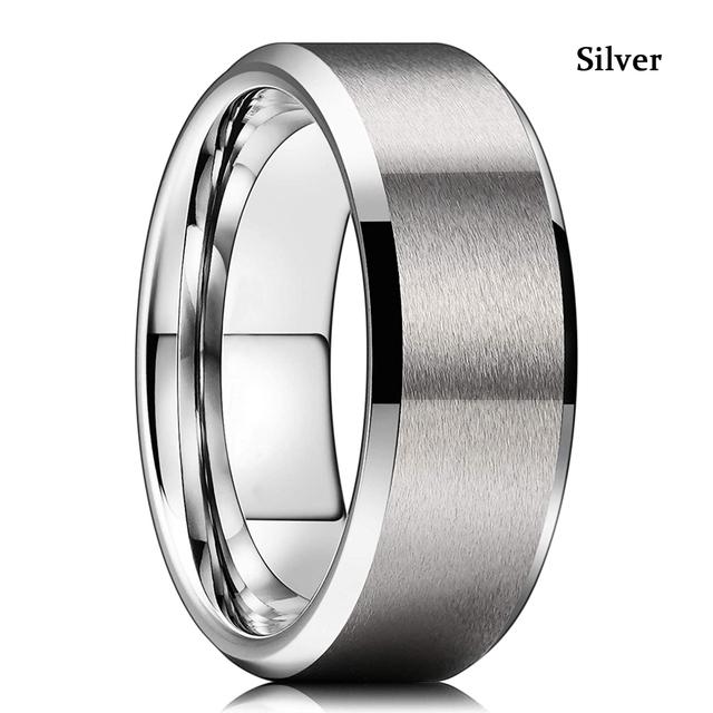 Fashion 8mm Men 'S Gold Color Groove Beveled Edge Stainless Steel Ring Meteorites Inlaid Red Carbon Fibre Ring Men Wedding Band