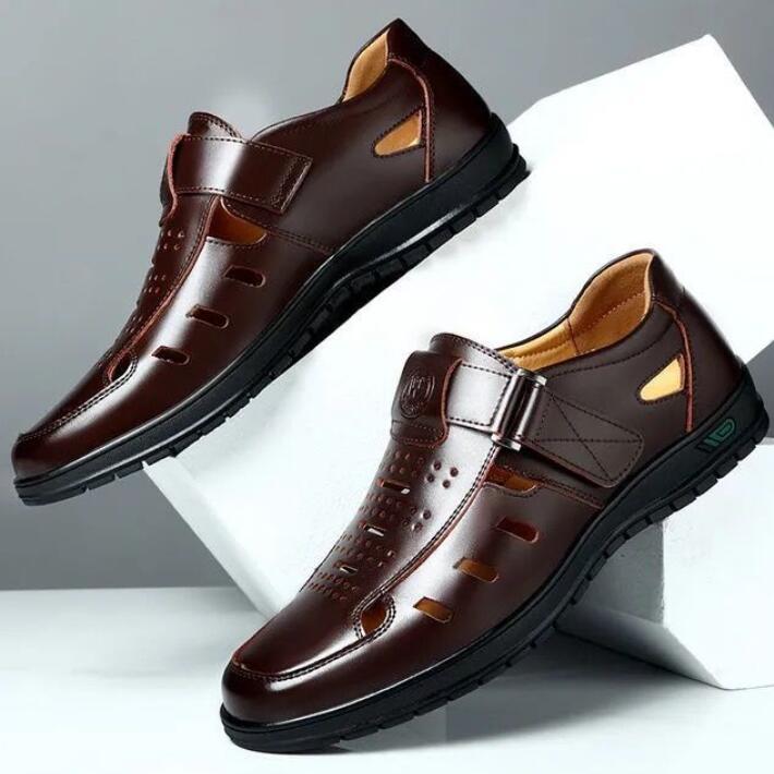 Men Sandals Summer Cozy Hollow Non-slip Soft Cool Breathable All-match Classic Wearable Fashion Casual Leather Sandalias Hombre
