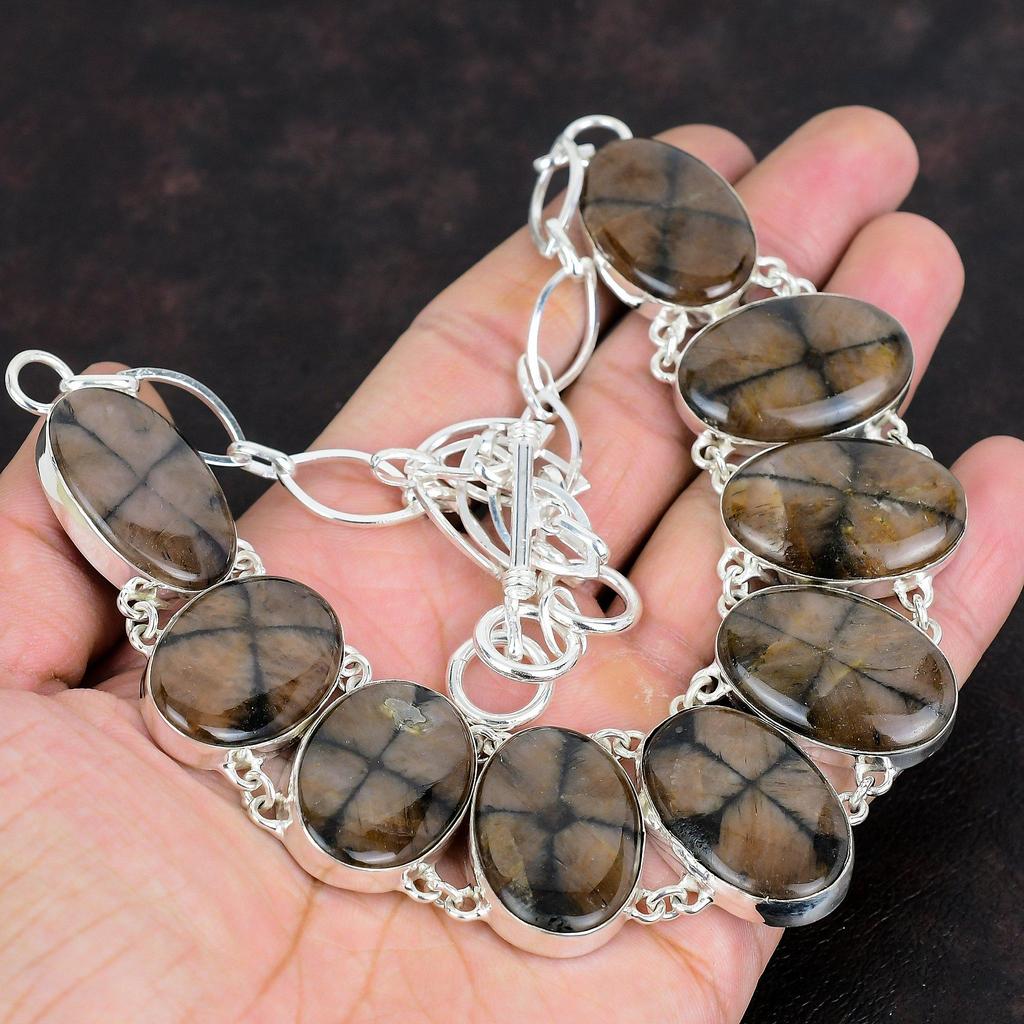 Ожерелье из хиастолита, ожерелье из натурального драгоценного камня, старинные ювелирные изделия, ожерелье из стерлингового серебра 925 пробы, ручная работа, регулируемая цепочка, свадебные подарки