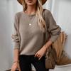Solid Color Rolled Hem Pullover Women's Sweater Crew Neck Sweater