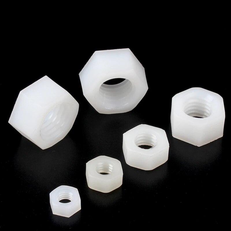 10/25 шт. 13 размеров M2 M2,5 M3 M4 M5 M6 M8 M10 M12 M14 M16 M18 M20, нейлоновые шестигранные гайки, болты, гайки, белые гайки