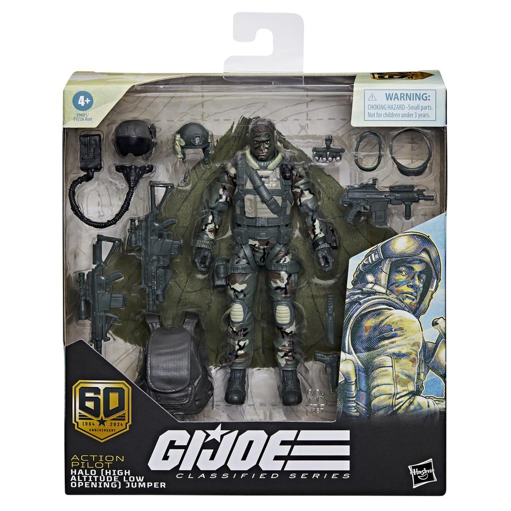 Joe Classified Series 60th Anniversary Action Pilot Halo Altitude Low Action Figure with Parachute 18 Accessories G.I. - (High Opening) Jumper, 6-Inch