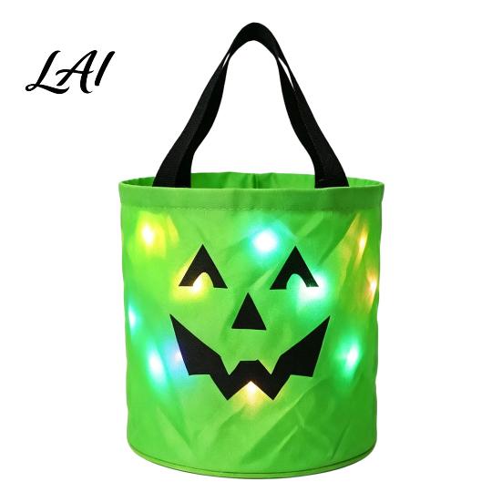 Large Storage Buckets for Candy Halloween Glowing Pumpkin Bag LED Light up Trick or Treat Bucket Decorative Containers Sweets Reusable Waterproof