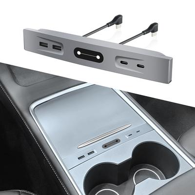 Для Tesla Model Y и 3 2025 2025 2025 Автомобильный USB-разветвитель Хаб 27 В Быстрая зарядка Док-станция Адаптер центральной консоли Тип-C Аксессуары