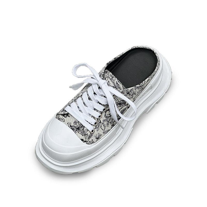 thick-soled canvas half slippers, summer new national style embroidery, super fire, small casual lazy drag