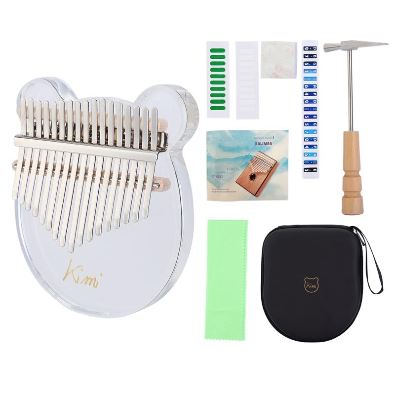 Акриловое пианино для большого пальца руки Кими Калимба 17 клавиш с тюнером Hammer Gig Bag
