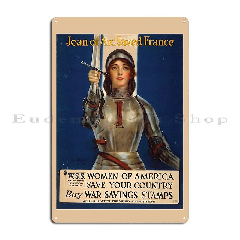 Жанна д'Арк Вторая мировая война Металлическая табличка Клуб Паб Гараж Классический Настенный декор Франция Жанна д'Арк Жестяная табличка Постер