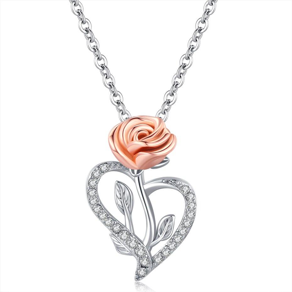 Ожерелье с подвеской в виде цветка розы для женщин, подвески в форме сердца, модные украшения, подарки для девочек