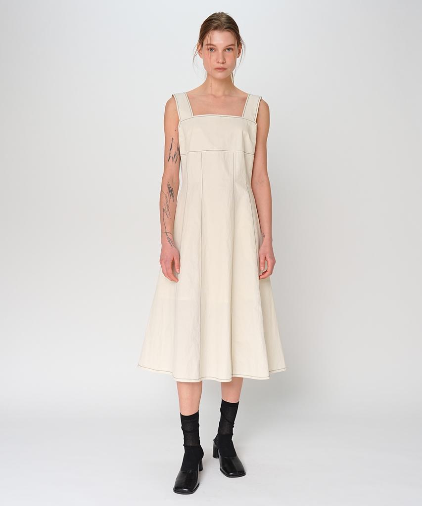 Paul And Alice Sleeveless Stitch Long Dress / Ivory