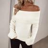 Women Sweater Off Shoulder Long Sleeve Solid Color Knitting Tops Slim Fit Asymmetric Design Pullover Tops Knitwear