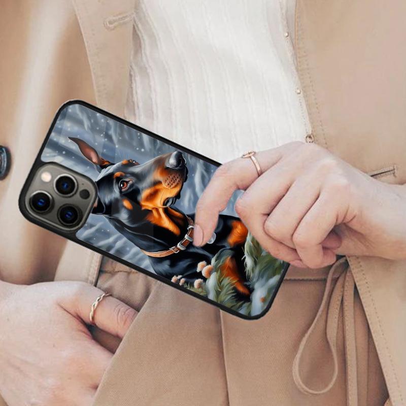 Черный Доберман Магнитный Чехол для Телефона APPLE iPhone 17 Air 16 14 13 12 Pro Max 15 Plus Беспроводная Зарядка MagSafe Чехол