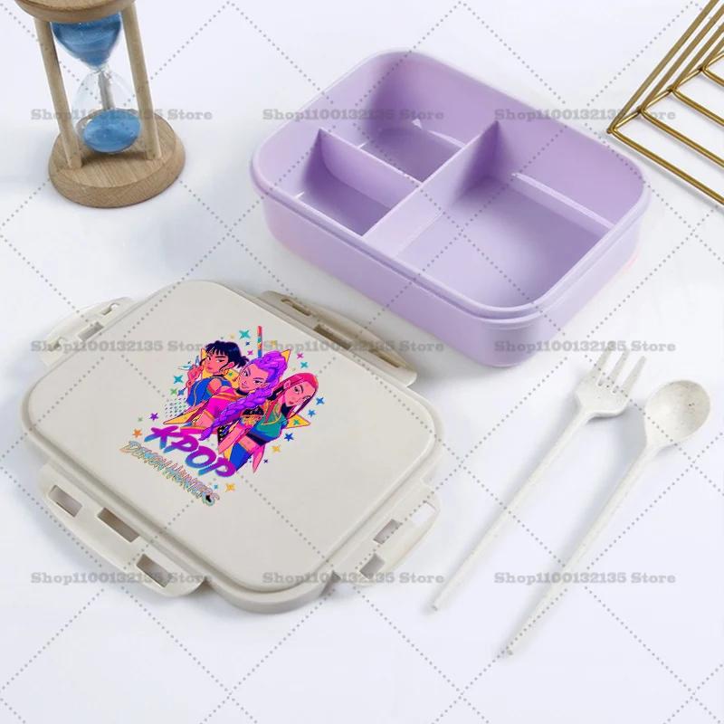 Kpop Demon Hunter Bento Lunch Box Kawaii Girl Portable Bento Boxs Student Hermetic Food Crisper Single Layer Capacity Kids Gift