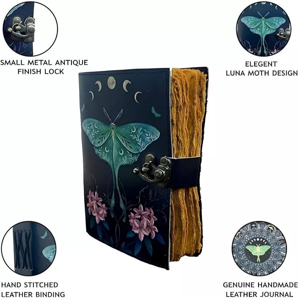 Журнал «Книга теней» с застежкой-замком, винтажная кожа ручной работы Luna Moth