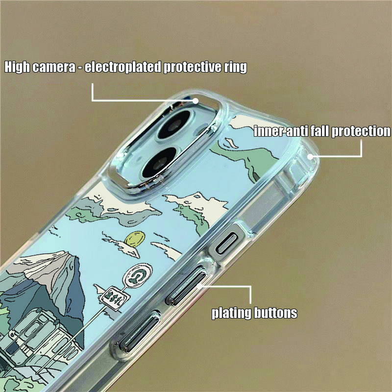 Мягкий чехол TPU с рисунком мультяшной анимационной сцены для iPhone 16 Pro Max 15 Plus 14 13 Pro 12 11 с покрытием рамки линзы прозрачный противоударный защитный чехол для телефона