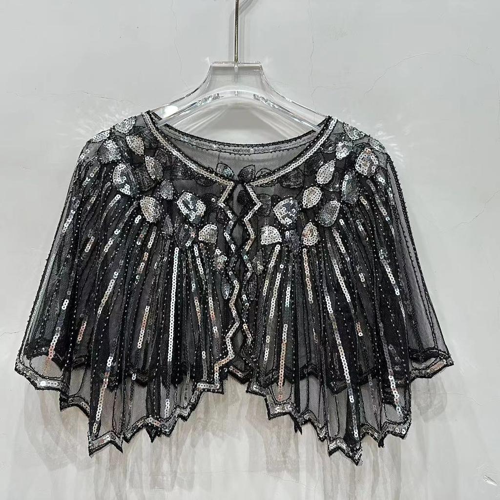 Vintage Sequin Short Cape Beaded Decoration Party Short Cover Up Dress