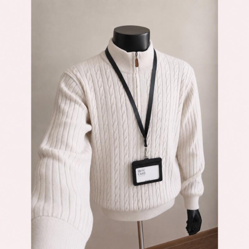 Mens Chunky Cable Knit Half-Zip Turtleneck Sweater Winter Warm Loose Fit Casual Pullover Daily Wear