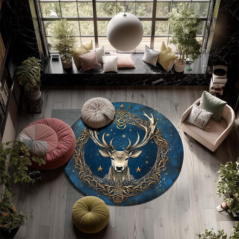 Celtic Knot Deer Head,Round Area Rug,Carpet Rug for Living Room Bedroom Sofa Playroom Decor,Non-slip Floor Mat