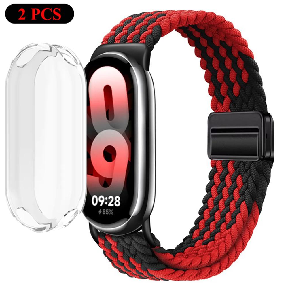 Чехол+Ремешок для Xiaomi Miband 10 9 8 Плетеный Нейлоновый Удобный Браслет Ремешок для Mi Band 10/9/8 NFC Miband 10/9 Керамический Ремень
