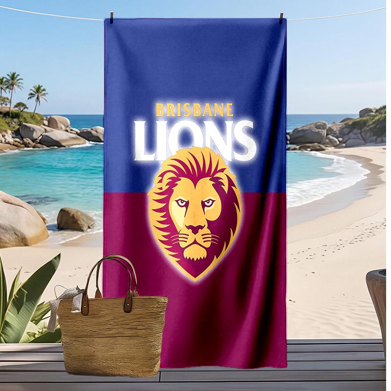 Brisbane Lions Printed Beach Towel Quick Dry Soft TowelPortable Large Rectangular Beach Blanket for Travel Swimming Pool