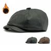 Мужская восьмиугольная кепка осень-зима теплая кепка из ПУ для людей среднего и пожилого возраста берет