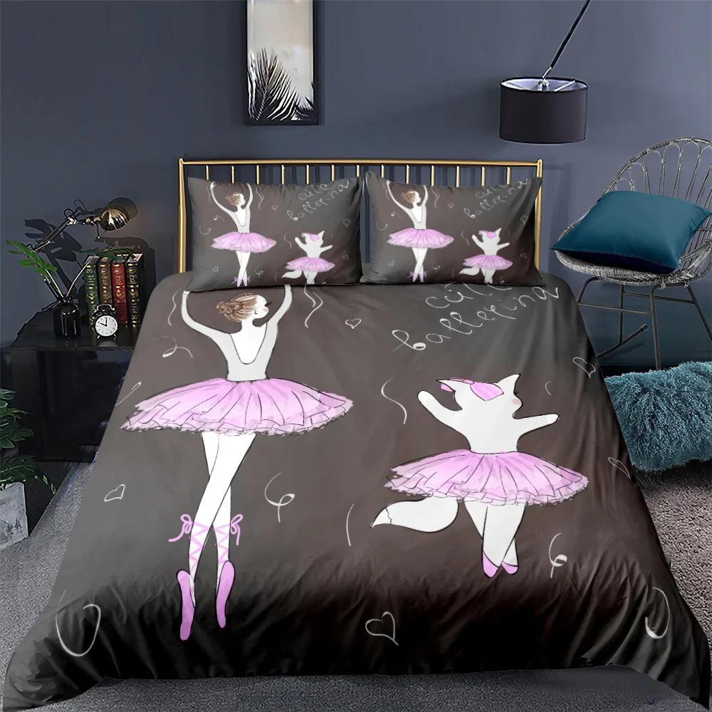 Ballet Dancing Girls Duvet Cover Lovely Little Ballerinas Girl Bedding Set 135 Pink Quilt Cover Princess Bed Single HomeTextiles