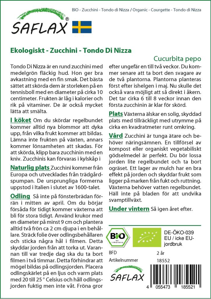 SAFLAX Garden in the Bag - Органический - Кабачок - Tondo di Nizza - 5 семян - С субстратом в подходящем пакете-стойке - Cucurbita pepo