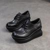 Johnature Genuine Leather Wedges Shoes Versatile Casual Round Toe Thick Soled Women's Platform Shoes