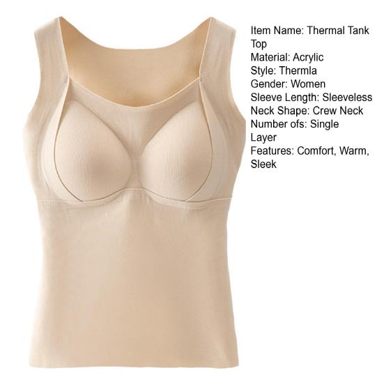 Женская термомайка без рукавов со встроенным бюстгальтером, на флисовой подкладке, теплая, базовый слой, туника, майка, нижняя рубашка для холодной погоды