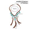 Ethnic Style Women Leaf Choker Woven Rope Leather Tassel Turquoise Stone Pendant Necklace Feather Retro Bohemian Necklaces