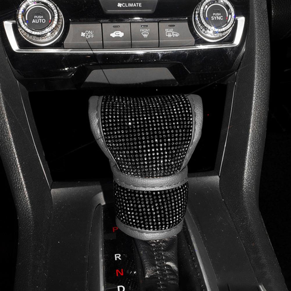 Блестящий чехол для рычага переключения передач автомобиля, кожаный чехол для ручки переключения передач автомобиля, универсальные хрустальные стразы, автомобильные аксессуары для женщин