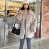 Fashionable Street Style Fox Fur Coat Loose Suit Collar Medium Long Imitation Fur Coat for Women Autumn-winter Fur Overcoat