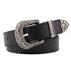 Women Waist Belt Exquisite Carved Buckle Adjust Size Fashionable Waist Belt for Pants Black Free