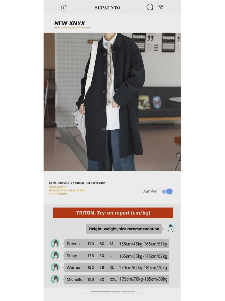 Мужская модная повседневная куртка-ветровка - весна/осень, средней длины, в гонконгском/японском/корейском стиле, спортивная, элегантная, свободного кроя.