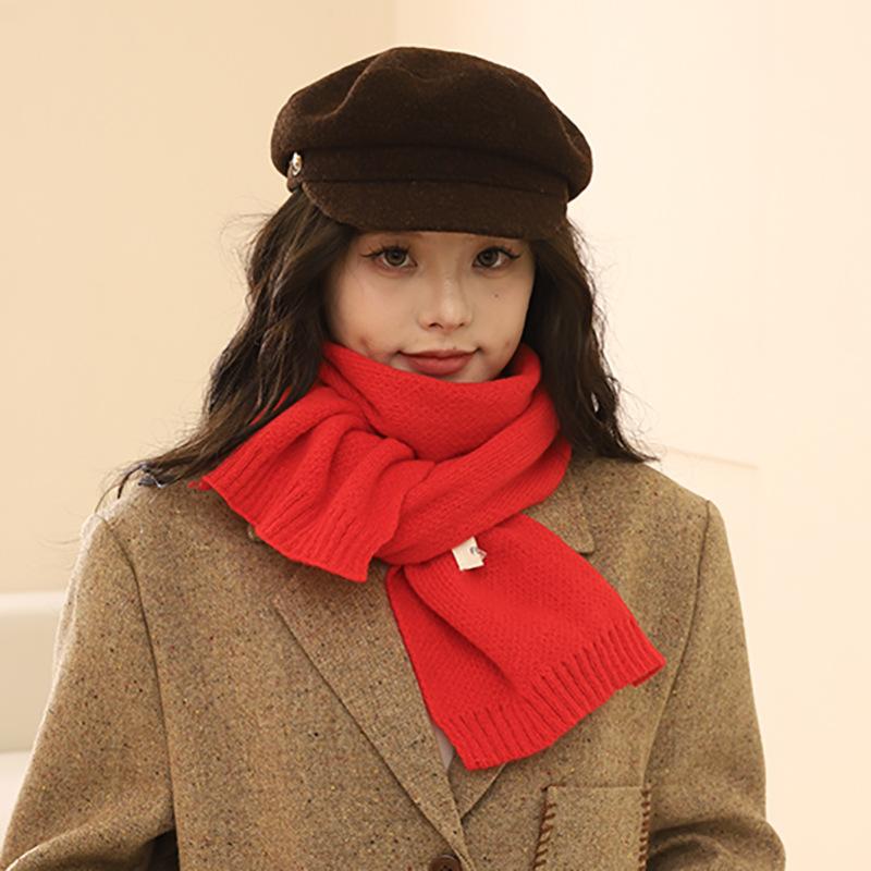 Classic Solid Color Long Label Knitted Yarn Scarf For Women'S Autumn And Winter Korean Style Versatile Warm And Thick Student Scarf For Couples