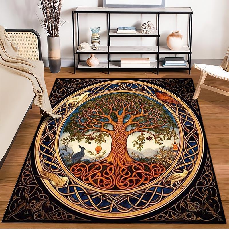 "Tree of Life Pattern Carpet with Celtic Art and Animal Motifs" Suitable for use as an anti-slip for living room bedroom sofas
