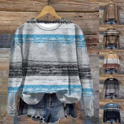 Женская мода ChristmasPrinted с длинным рукавом свободный круглый вырез толстовка Топ