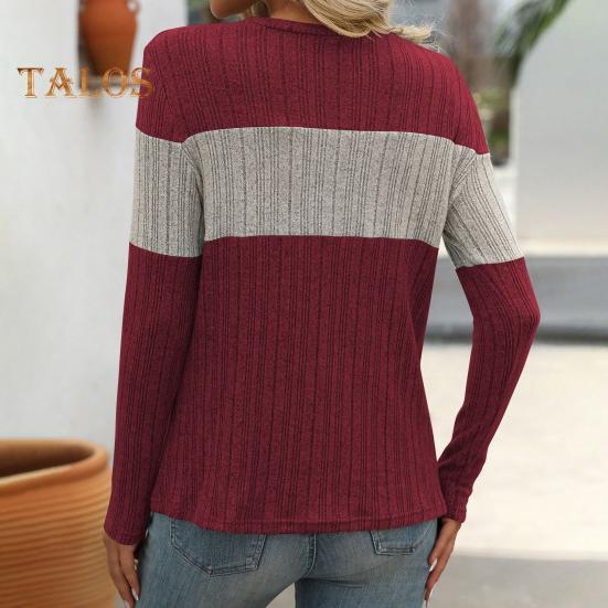 Женские топы с круглым вырезом и длинным рукавом, цветные ребристые трикотажные топы свободного кроя, повседневные свитера, повседневная одежда