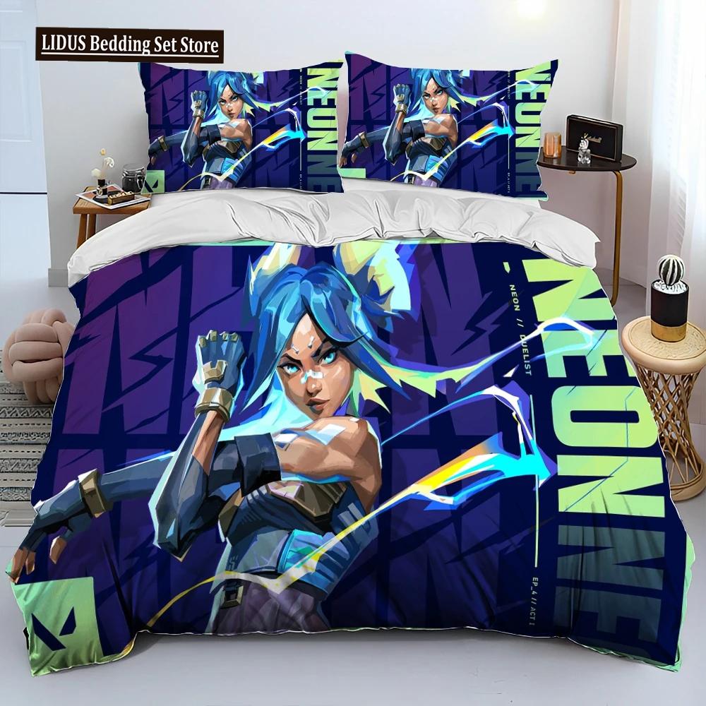 3D VALORANT Gamer Cartoon Comforter Постельное белье, пододеяльник, комплект постельного белья, пододеяльник, наволочка, комплект постельного белья размера «king-size» для мальчиков