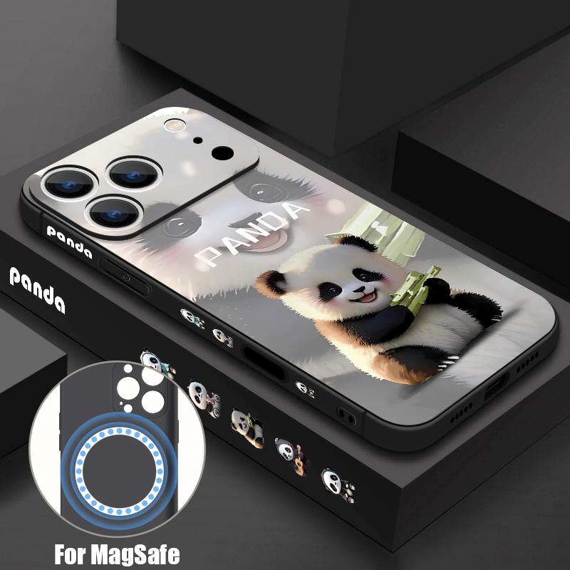 Чехол для iPhone 17 Pro Max Милый рисунок Маленький Панда Магнитный Для Magsafe Силиконовый Чехол Для iPhone 16 Pro Max Funda iPhone 15 14 13 12 11 16E Air