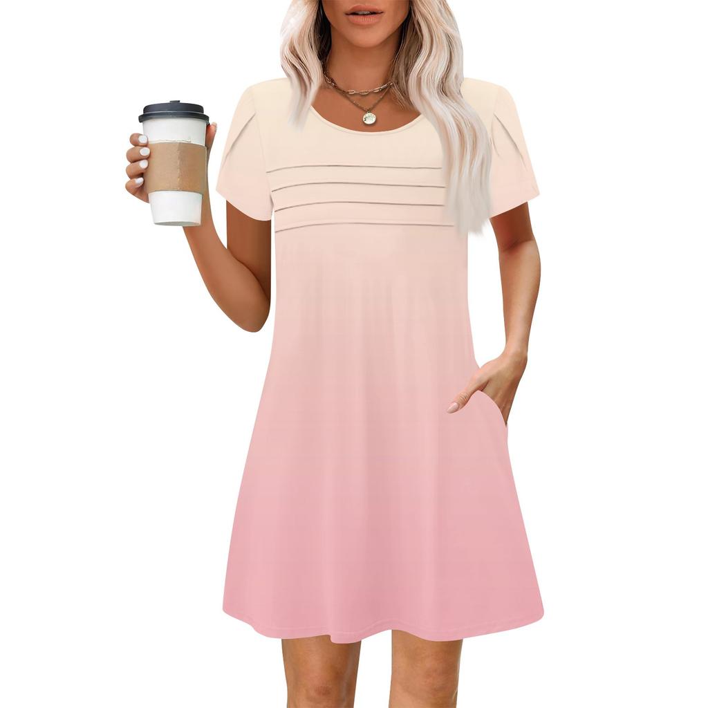 Женские летние повседневные лепестковые узкие полосатые плиссированные однотонные платья