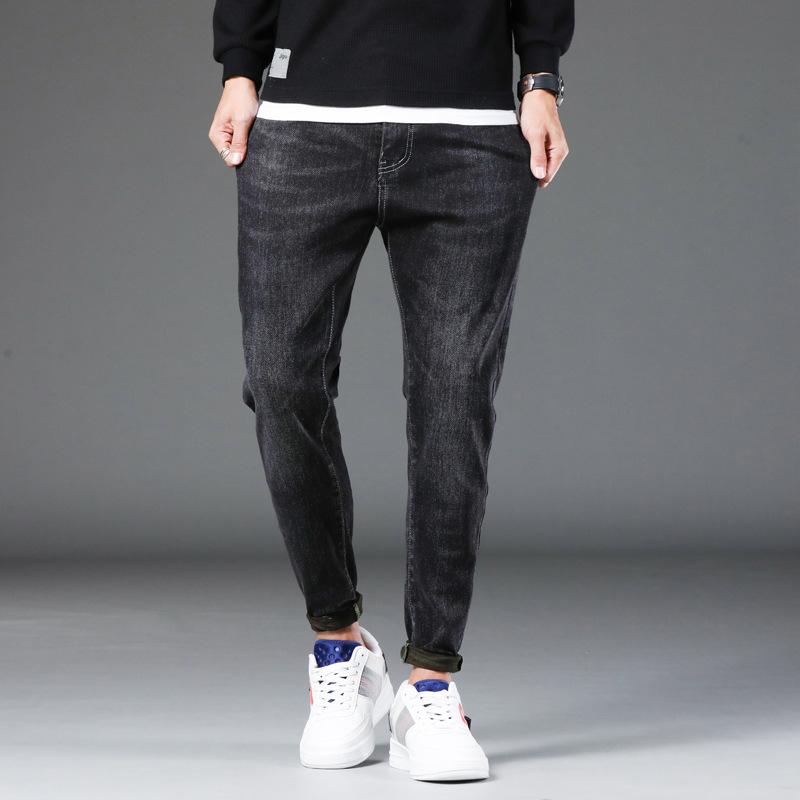 Мужские весенние джинсы со средней талией, эластичные корейские свободные модные брендовые длинные брюки Harun, мужские маленькие мужские брюки с прямым рукавом