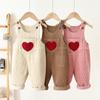 Autumn Kids Baby Clothes Heart Embroidery Baby Boys Girls Bib Pants Solid Overalls Corduroy Casual Suspender Outwear