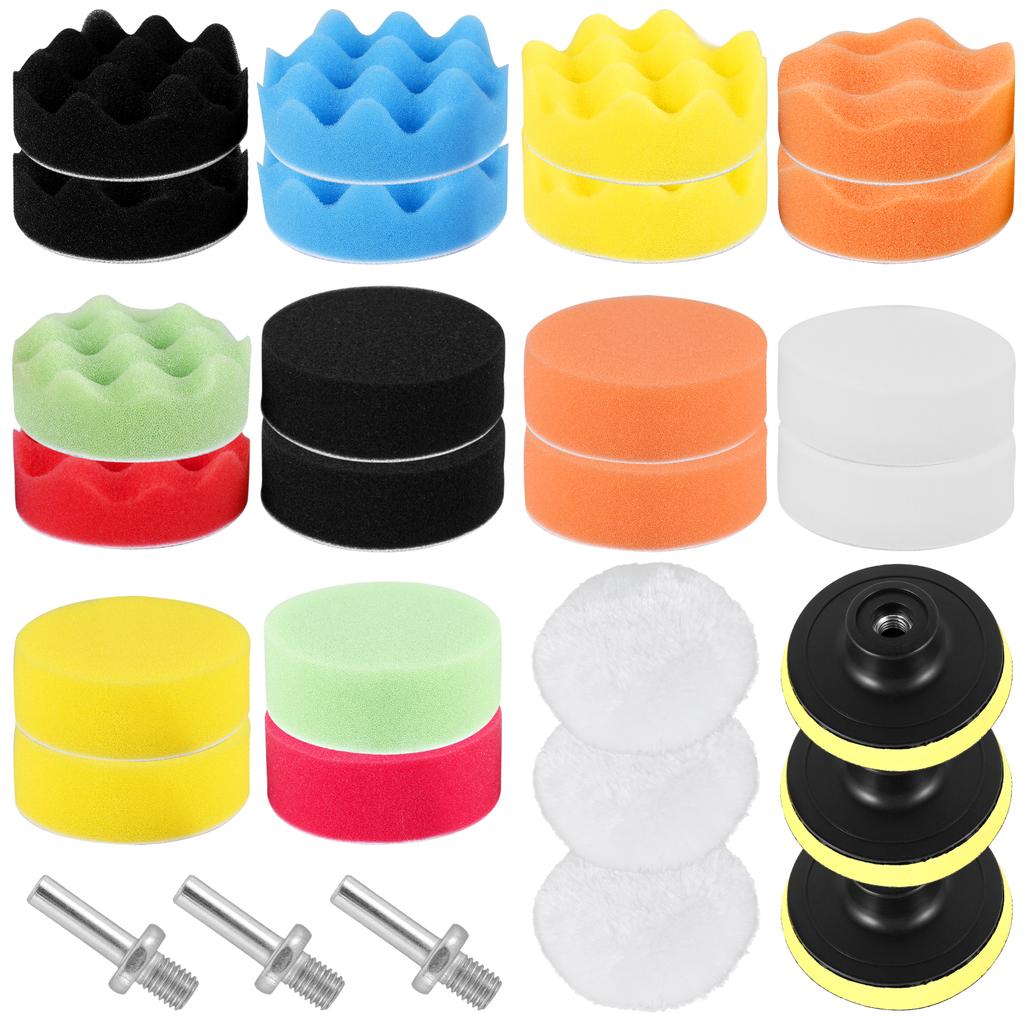 29 шт. полировальных дисков для автомобиля, 3 дюйма, моющаяся полировальная губка, многоразовый шерстяной волокнистый полировальный диск, набор для полировки автомобиля с воском